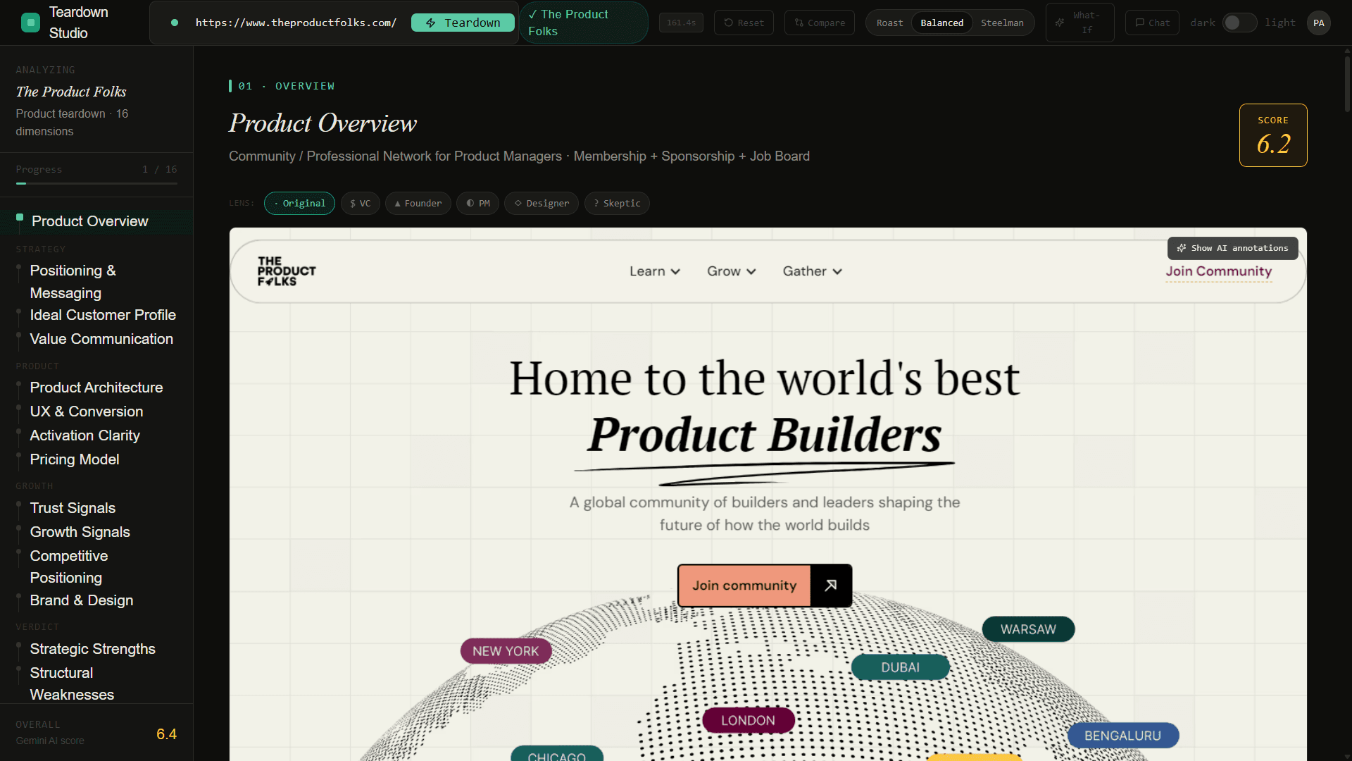 Product Teardown Studio structured teardown output